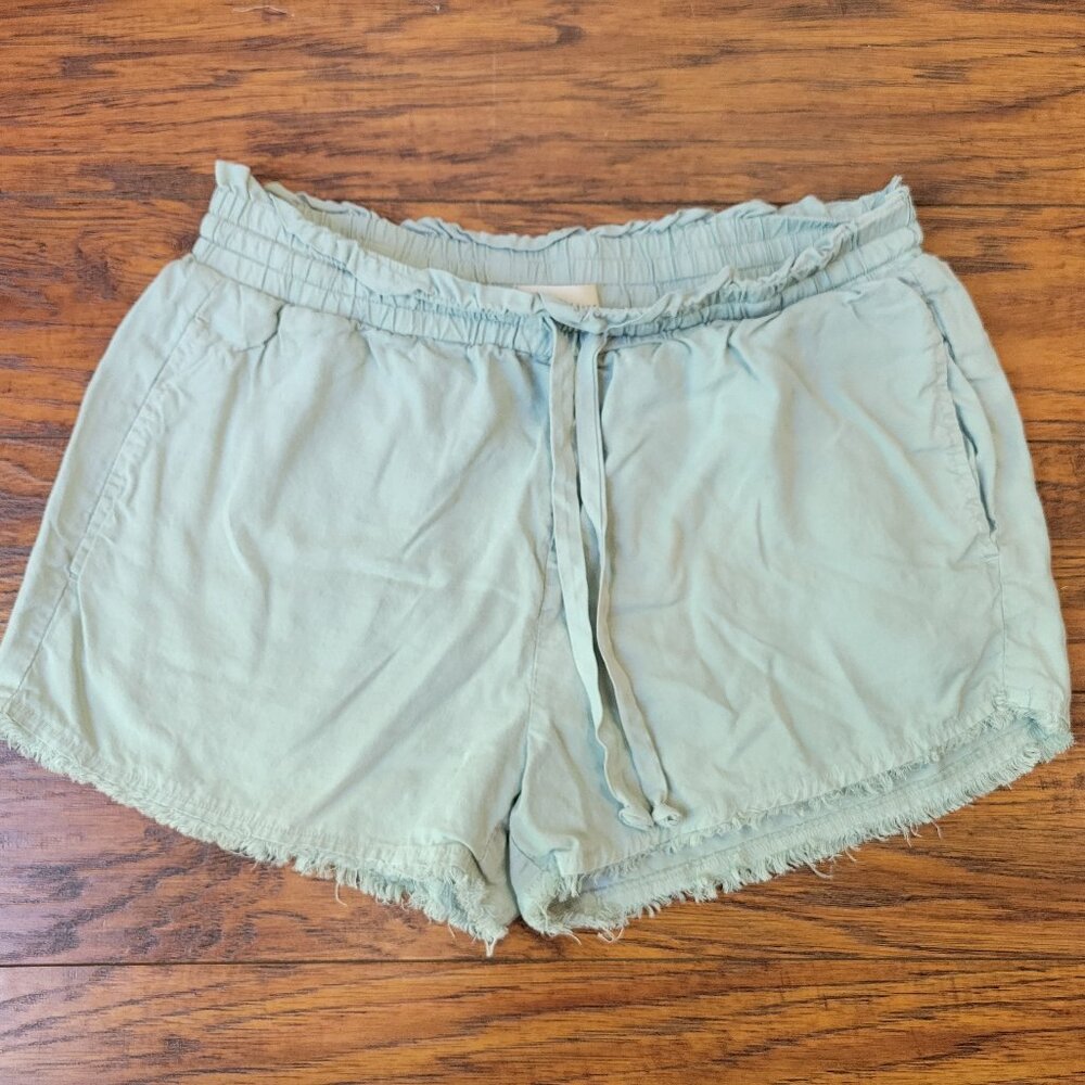 CLOTH & STONE Light Green Frayed Hem Drawstring Waist Shorts w/Pockets sz XS EUC
